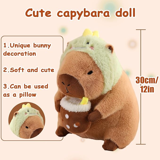 Capybara Plush Toy Pillow, 12" Cute Capybara Stuffed Animal, Soft Plushie Toy Doll Pillow for Girls & Boys, Kawaii Stuffed Animal Hugging Birthday Decorations Gifts