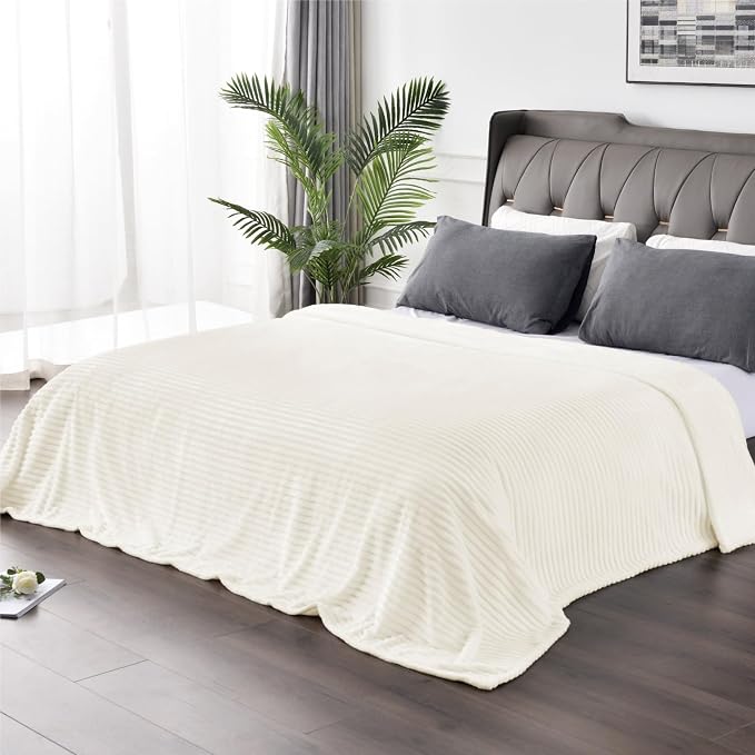 BEDELITE 3D Ribbed Jacquard Cream Blankets Queen Size for Bed, 90x90 Inch | Soft Warm Decorative Fluffy Blanket, Cozy Fuzzy Lightweight Plush Fleece Throw Blankets for Bed, Room Decor, Gift for Women