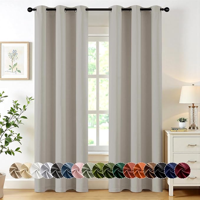 MIULEE Blackout Curtains for Bedroom 2 Panels 40 x 72 Inch Long Natural | Thermal Insulated, Living Room Darkening Grommet Drapes, Noise Reducing, Light Blocking Window Treatments