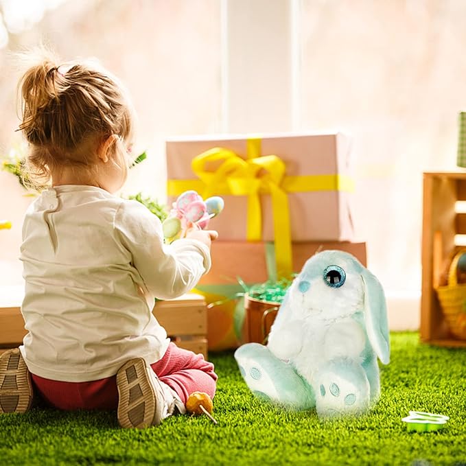 My OLi Bunny Stuffed Animal 8.5in Plush Rabbit with Floppy Ear Bedtime Friend Soft Toy Gifts for Girls Boys Kids, Blue