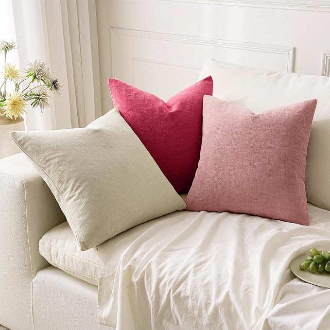 MIULEE Hot Pink Red Chenille Couch Throw Pillow Covers, 20x20 | Set of 2, Soft Farmhouse Modern Home Decor, Decorative Pillowcases for Sofa Living Room Bed