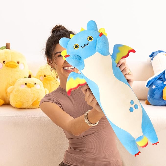 PEACH CAT Long Dragon Cat Plush Pillow Cute Dragon Cat Stuffed Animal for Boys and Girls Blue 19.6"