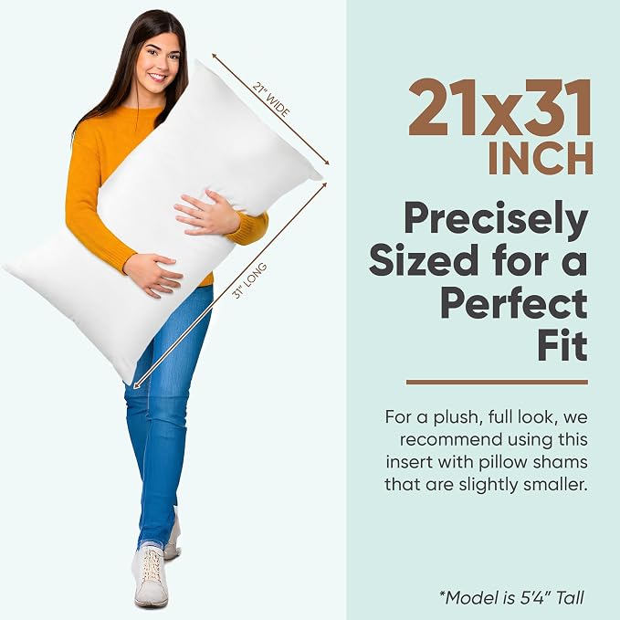 Pillowflex Synthetic Down Pillow Insert 21x31 in - Karate Chop Pillow | Oversized Queen Sham Form, Plush Polyester Cotton Blend, Cloud-Like Comfort, Clump-Resistant Fill, Smooth Elegant Finish