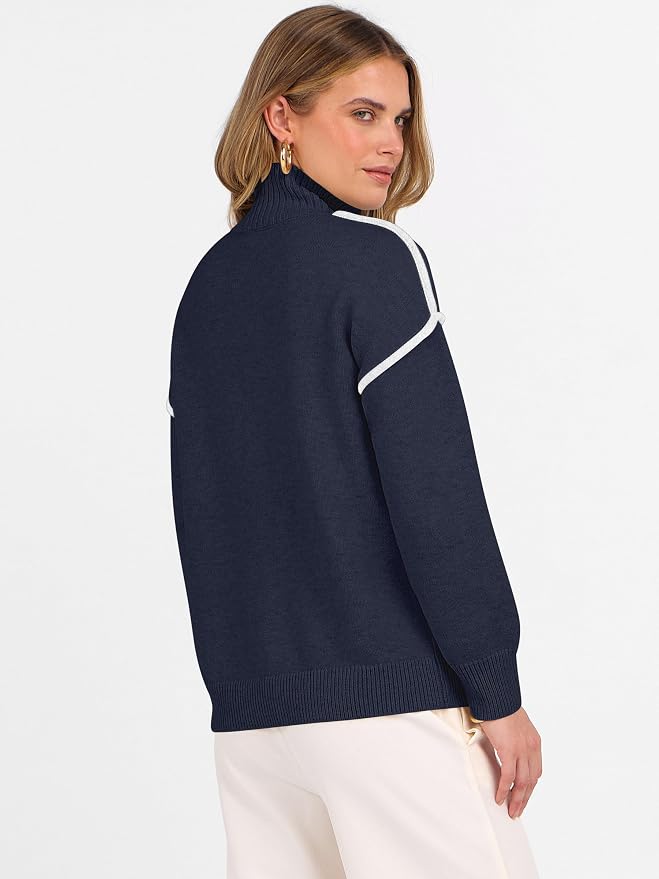 ANRABESS Womens Quarter Zip Sweaters Fall Long Sleeve V Neck Shirts Collared Business Casual Tops Knit Pullover Sweatshirts