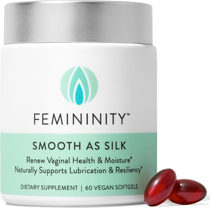 Femininity Smooth as Silk Softgels for Vaginal Dryness Starter Kit | Sea buckthorn oil with 365mg Omega 7 plus Omega 3. Supports natural moisture.