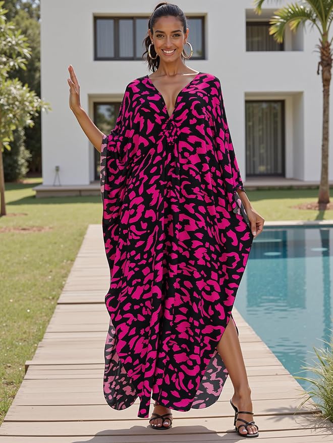 Mumu Dresses for Women Plus Size, Bohemian Kaftan Beach Cover Up Long Maxi Nightgown Soft Loungewear