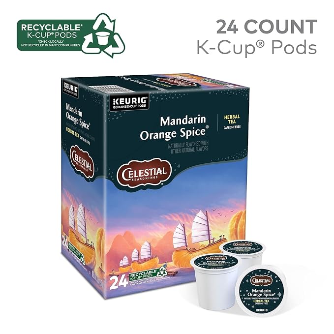 Celestial Seasonings Mandarin Orange Spice Herbal Tea, Keurig® K-Cup® Pods, 24/Box (14735)