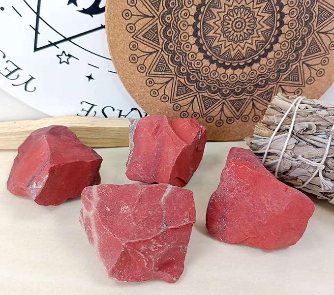 LAIDANLA Red Jasper 2" Natural Rough Stones Crystal Large Raw Crystals Bulk Healing Gemstones for Reiki Healing Tumbling Fountain Rocks Wire Wrapping Decoration Cabbing Lapidary 4PCS 0.55lb