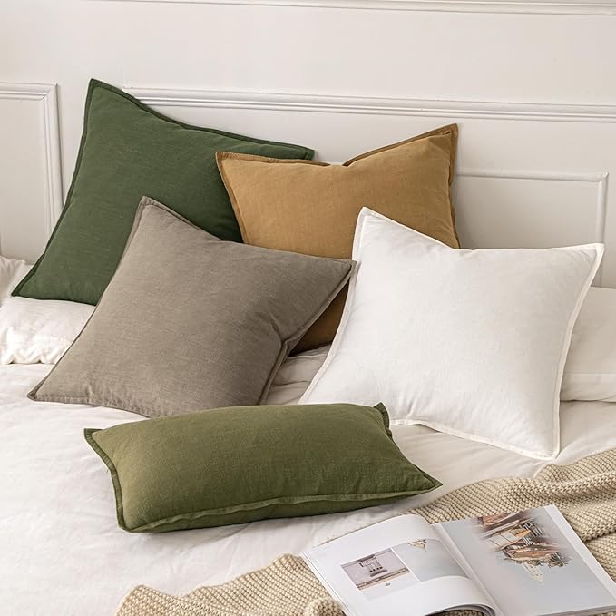 MIULEE Decorative Linen Euro Sham Pillow Covers 24x24 Inch Tan Taupe | Boho Farmhouse Neutral Couch Throw Pillows for Bed, Pack of 2 Accent Modern Pillowcases, Sofa Livingroom Home Decor