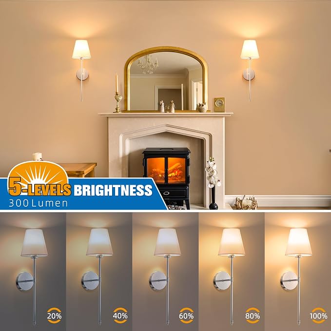 Battery Operated Wall Sconce Set of 2,Brushed Nickel Rechargeable Wall Lights with 10400mAh Dimmable Detachable Bulbs and Remote, 10 Colors Wireless Sconces for Bedroom Living Room Hallway
