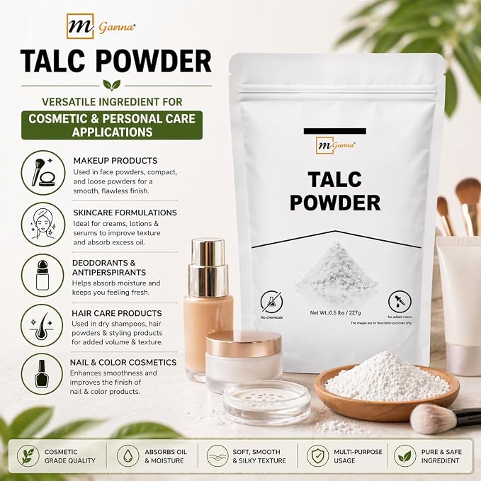 100% Natural Talc Powder for Facial Make-up, Absorption, Lubrication, and Multi-Purpose 0.5 LBS / 227 GMS
