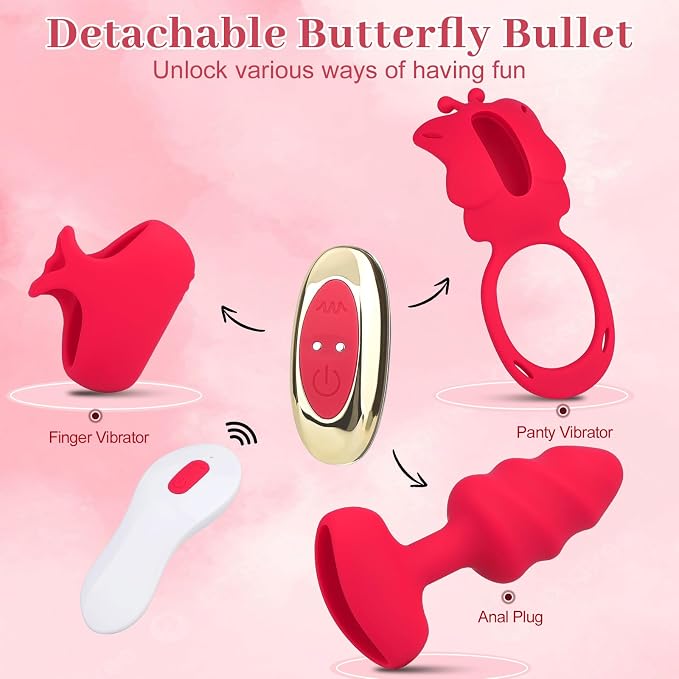 Couples Adult Sex Toys Wearable Vibrator - 3in1 Finger Anal Plug Sex Toys Vibrator for Clitoral Anal Nipple Stimulator with 9 Vibration Modes, Clitoris Vibrator Vibrating Cock Ring BDSM Women Sex Toys