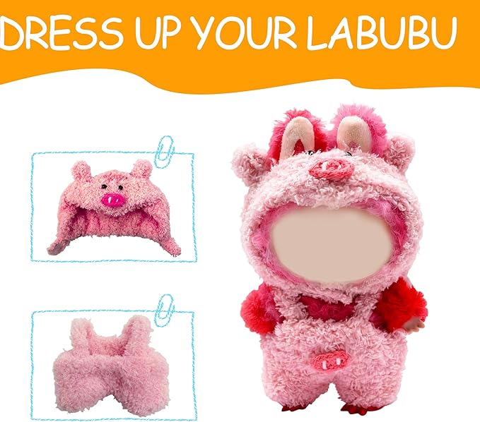 17cm Doll Clothes, Bear Outfits for Clothes Set, Premium Fashion Dolls Keychain Accessories, Faking Animal Style Outfit Jumpsuit (Zhu)