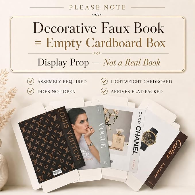 4-7 Pieces Fashion Decorations Book Set. Premium Aesthetic Faux Books for Room Decor. (4) | Refined Modern Look - Not Real, No Pages Inside - Arrives Flat, Tool-Free 2-Min Setup