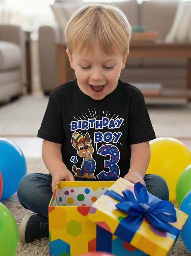 Paw Patrol Chase 3rd Birthday Boy Shirt - Toddler T-Shirt Gift Outfit for Party - Clothes for 3 Year Old Boys