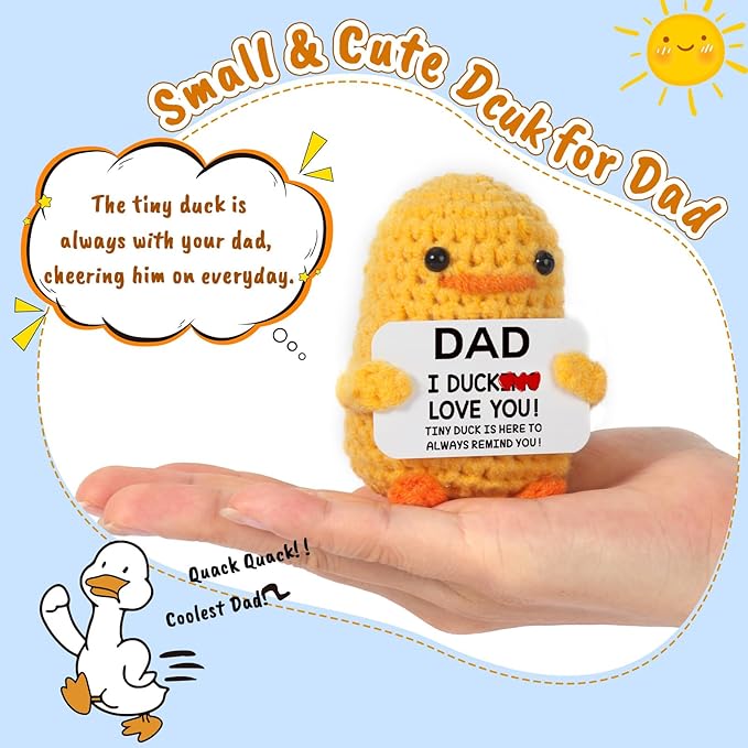 MBL Father's Fathers Day for Dad - Funny Gag Gifts for Papa Birthday Father Day Christmas Stocking Stuffers Xmas Holiday from Daughter Son, Dad I Duck Love You, Handmade Knitted Crochet Duck