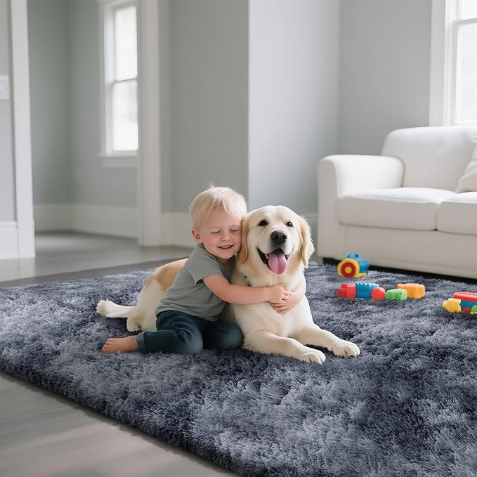 yongyangjuxin Fluffy Rug Shag Area Rug, Mottling Dark Grey 6x9 Area Rugs for Living Room, Large Shag Area Rugs for Bedroom Room Home Decor, Upgrade Anti-Skid Rectangular Fuzzy Rugs