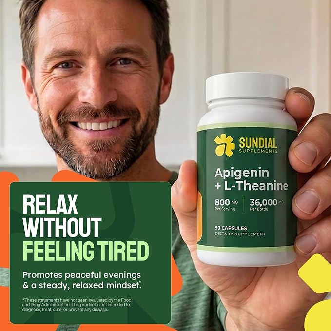 Apigenin 200 mg + L-Theanine 600 mg - Adult Daily Supplement (90 Capsules, 45 Servings)