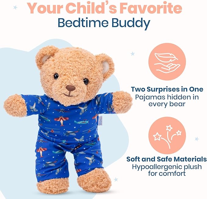Zip N' Bear Soft Plush Teddy Bear Stuffed Animal with Sky Sleepers Pajamas - Zippy The Bear Cute Cuddly Plush Toy, Perfect Sensory Teddy for Kids, Toddlers - Adorable Gift & Bedtime Companion