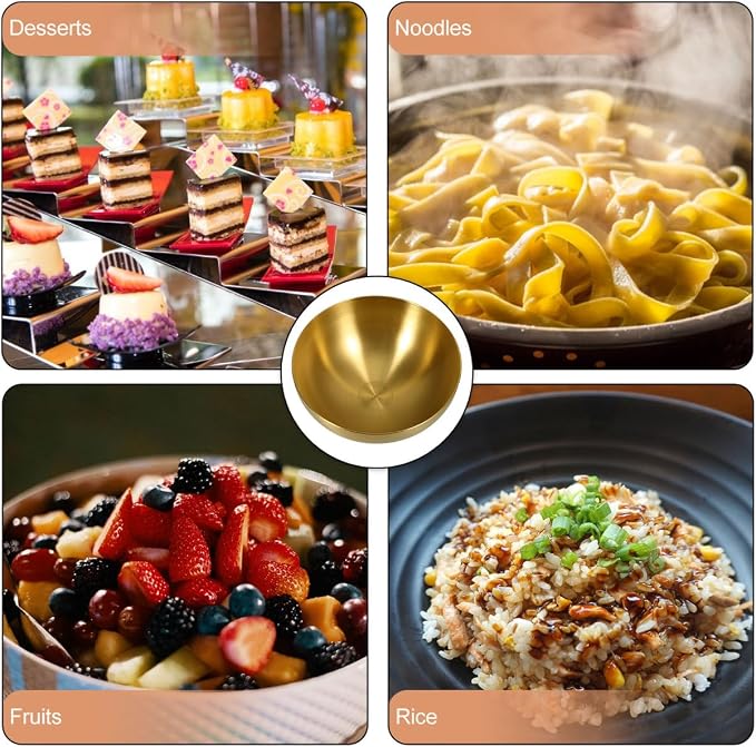Stainless Steel Salad Bowl Gold Mixing Bowls 10 Inch Nesting Bowl Deep Snack Bowl Korean Large Serving Bowl for Kitchen Mixing Cooking Baking Prepping, 25.00X25.00X11.00CM, Golden