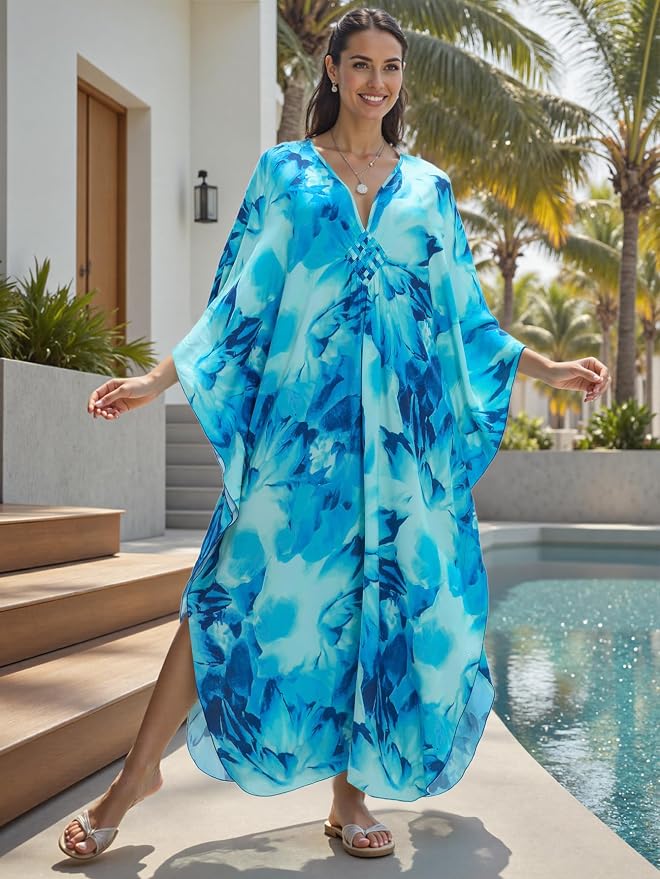 Mumu Dresses for Women Plus Size, Bohemian Kaftan Beach Cover Up Long Maxi Nightgown Soft Loungewear