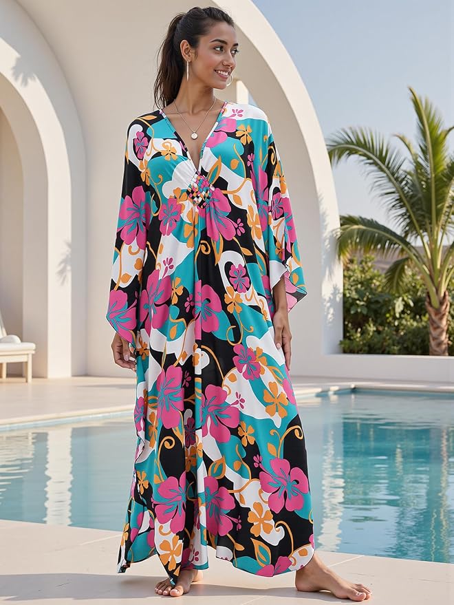 Mumu Dresses for Women Plus Size, Bohemian Kaftan Beach Cover Up Long Maxi Nightgown Soft Loungewear