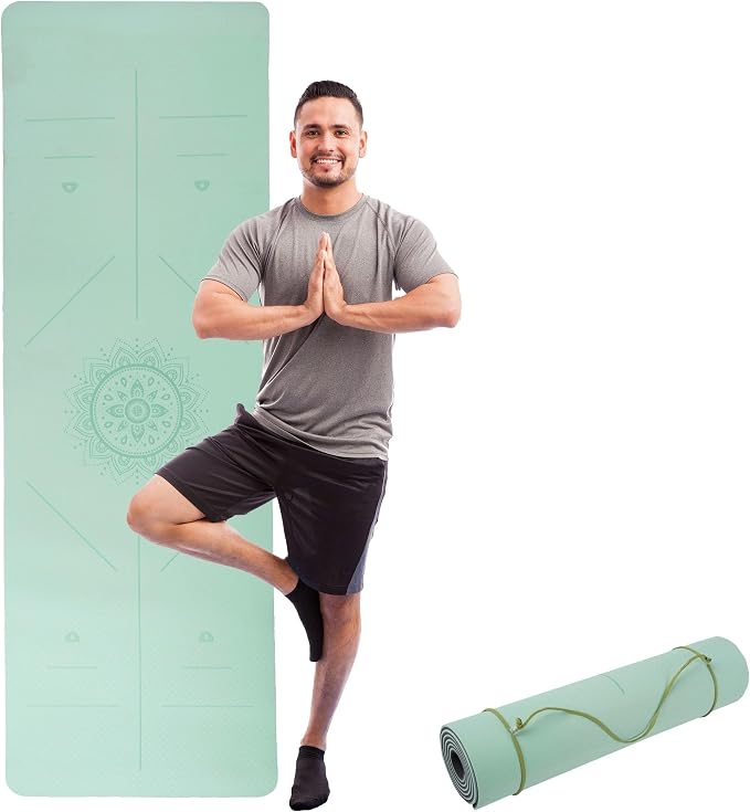 Non-Slip Yoga Mat with Alignment Marks – Lightweight Exercise Mat with Carry Strap for Home Workout or Travel by Wakeman Outdoors