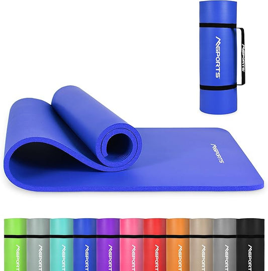 MSPORTS Yoga Mat Premium Non Slip Thick – Extra Comfortable Exercise Mat for Home Workouts, Pilates, Stretching & Gym – Cushioned NBR Foam, Gym Mat with Strap, for Women & Men