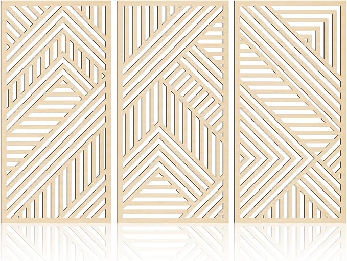 IARTTOP Large Boho Wood Wall Art 16x32 Inch Mid Century Modern Wooden Wall Decor Minimalist Abstract Geometric Artwork for Living Room Office Set of 3