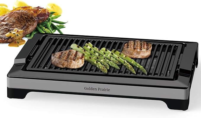 Indoor Grills Electric Smokeless, 1600W BBQ Grill with Water-Filled Drip Tray, 15-Inch Nonstick Grate for Steaks & Korean BBQ, Rapid Heating for Searing