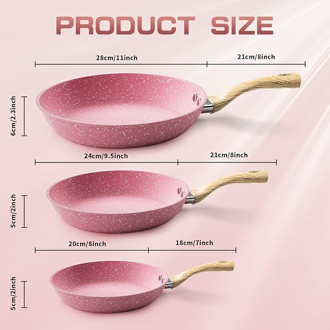 Innerwell 8-Inch Pink Nonstick Frying Pan Small Egg Pan Skillet | Even Heating All Stove Compatible, PFOA PFOS Free, Granite Stone Cookware Skillet, Healthy and Non Toxic