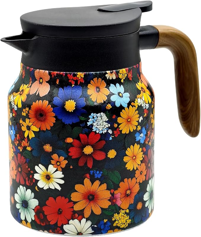 35 OZ Vintage Floral Tea Pot with Infuser, Insulated Stainless Steel Tea Kettle, 12 Hour Hot/Cold Retention, Tea-Water Separation Loose Leaf Tea Steeper for Hot Drinks (Daisy)