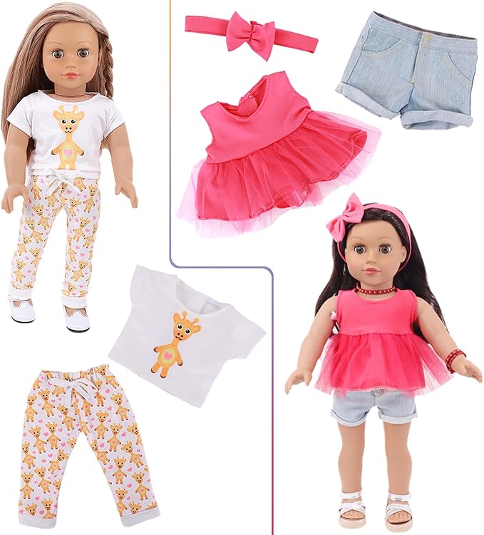 K.T. Fancy 10 Sets American 18 Inch Doll Clothes and Accessories Include Doll Clothing Dress Fit for 18 inch Dolls ( No Doll )
