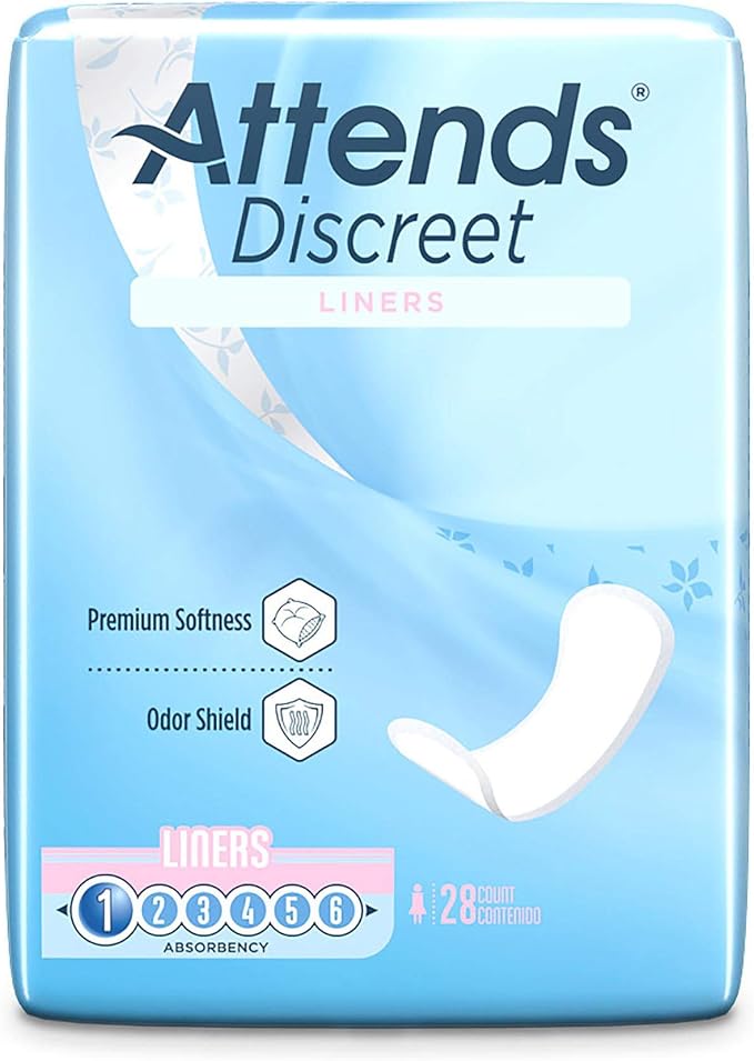 Attends® Confidence® Discreet Liners (Pack of 672) - Adult Disposable Light-Absorbent Bladder Control Pad Liners, 6 in. - 24 Bags, 28 per Bag | Adult Disposable Light-Absorbent Bladder Control Pad Liners