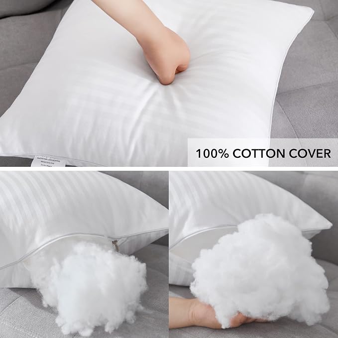 Oubonun 20 x 20 Throw Pillow Inserts Set of 4 | Firm and Fluffy Decorative Square Pillows for Couch Bed Sofa with Soft Cotton Cover White Cushion with Down Alternative