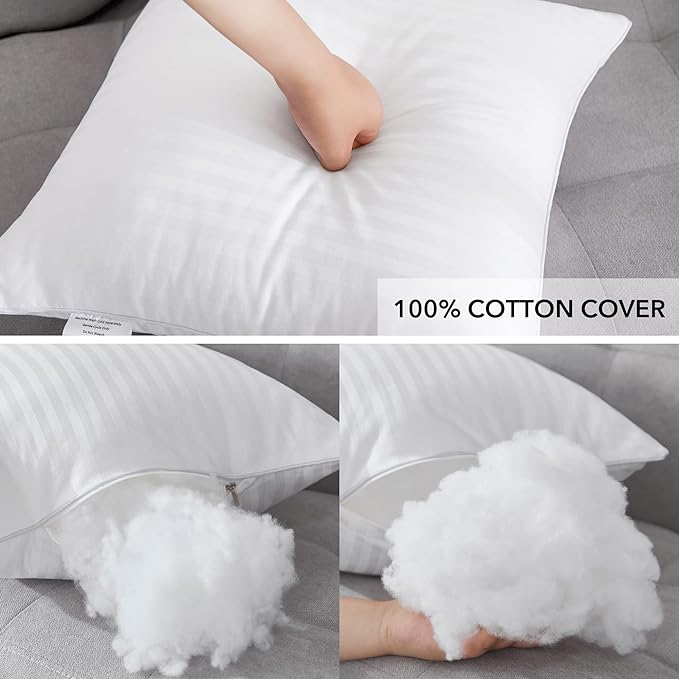 Oubonun 22 x 22 Throw Pillow Inserts Set of 4 | Firm and Fluffy Decorative Square Pillows for Couch Bed Sofa with Soft Cotton Cover White Cushion with Down Alternative