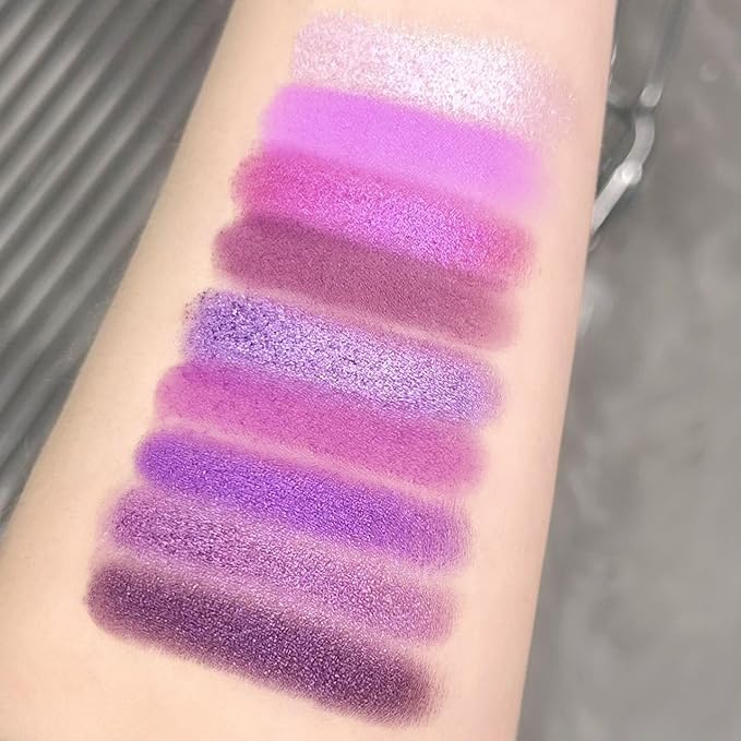 Go Ho 9 Colors Purple Eyeshadow Palette,Light to Dark Purple Eye Shadow Palette,Matte&Shimmer Eye Makeup Palette,Waterproof Powder Eyeshadow Makeup