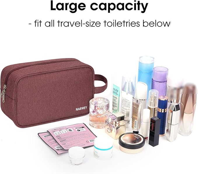 Narwey Travel Toiletry Bag for Women Traveling Dopp Kit Travel Bag for Toiletries Cosmetic Bag Makeup Bag Medicine Bag for Traveling (Jujube Red)
