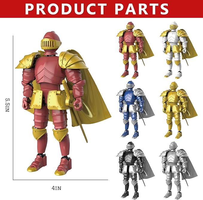 Knight Action Figures, Medieval Action Figures,Knight Armor Action Figure,Multi-Jointed Movable Robot Mannequin (6 Packs)