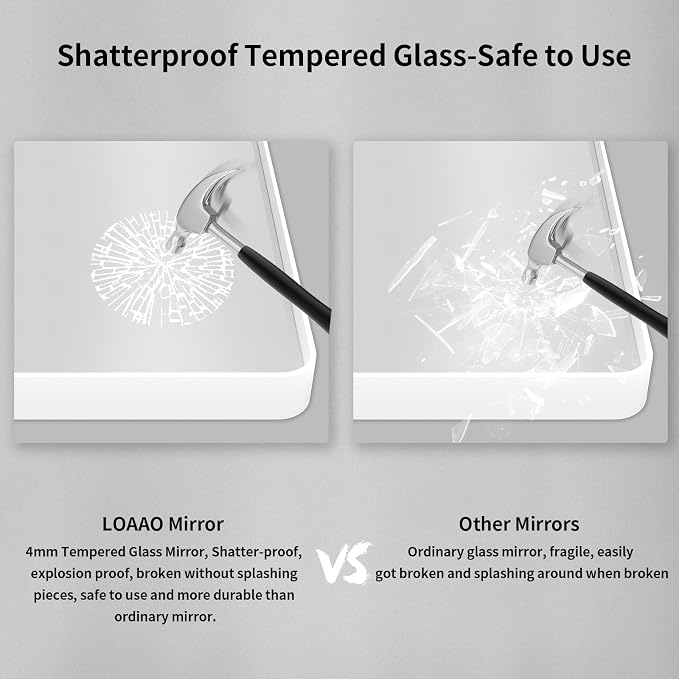 LOAAO 60x36 Inch White Metal Framed Bathroom Mirror for Wall, White Bathroom Vanity Mirror Farmhouse, Large Rounded Rectangle Mirror, Anti-Rust, Tempered Glass, Hangs Horizontally or Vertically | Rounded Rectangle, Anti-Rust, Tempered Glass, Hangs Hori...
