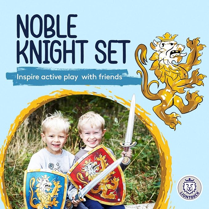 Liontouch - Noble Knight Foam Swords & Shields For Two Kids, Blue/Red – Age 3-8 years | Durable & Safe Foam Medieval Toy Set | Weapons & Battle Accessories For Pretend Play, Dress Up & Knight Costumes