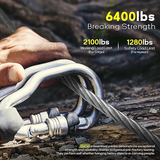 1/4" Stainless Steel Cable, 100FT Wire Rope Aircraft Cable with Cable Clamps and Thimbles for Backyard Zipline, String Lights and Deck Railing, 6x37 Strands Construction