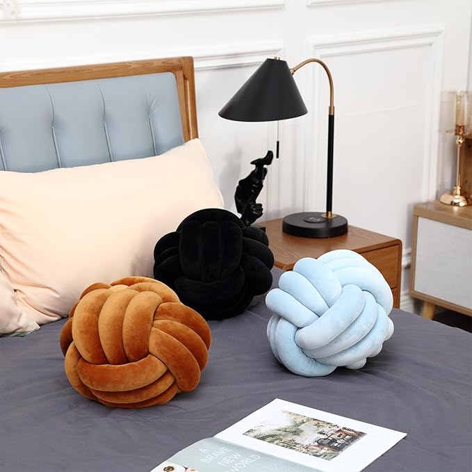 Petrella Knot Pillow Throw Pillows Ball Round Cute Throw Pillows Home Decor Cushion Decorative Aesthetic Spandex,Black 11inch