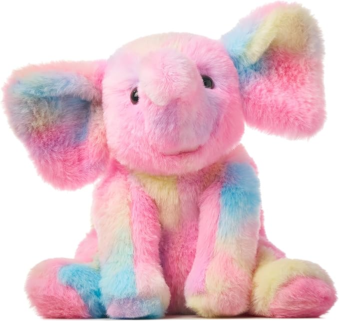 Hopearl Adorable Plush Calf Elephant Toy Floppy Elephish Ultra Soft Stuffed Animal for Boys Girls Kids Toddlers, Rainbow, 9''