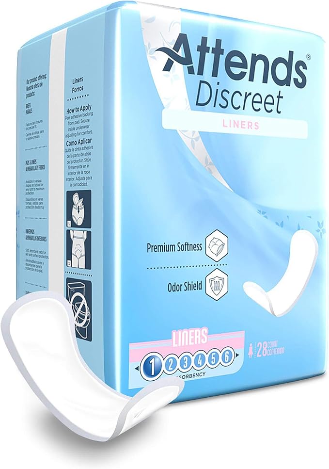 Attends® Confidence® Discreet Liners (Pack of 672) - Adult Disposable Light-Absorbent Bladder Control Pad Liners, 6 in. - 24 Bags, 28 per Bag | Adult Disposable Light-Absorbent Bladder Control Pad Liners