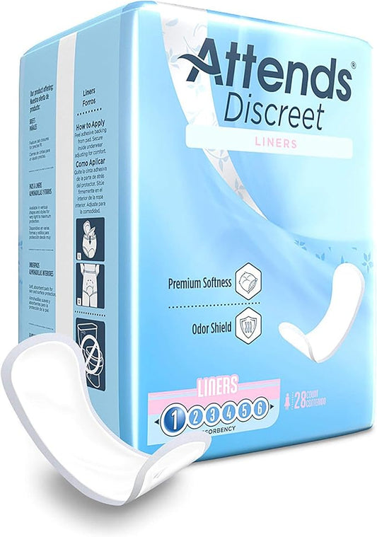 Attends® Confidence® Discreet Liners (28 Pack) - Adult Disposable Light-Absorbent Bladder Control Pad Liners, 6 in. | Adult Disposable Light-Absorbent Bladder Control Pad Liners
