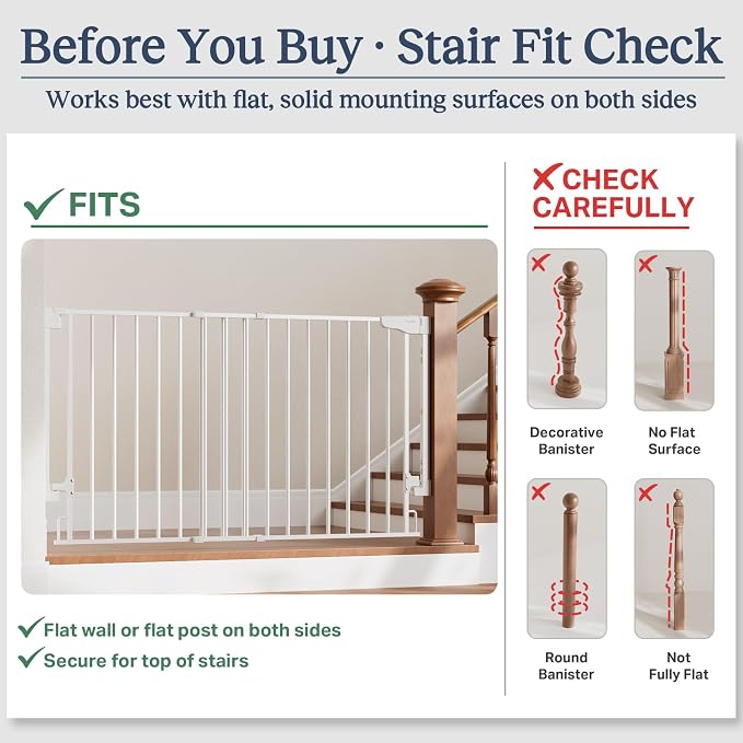 Cumbor 35.1-55" Wide No Bottom Bar Baby Gate for Stairs, 2-in-1 Auto Close Dog Gate Indoor, Hardware Mounted Pet Gate for Doorways with Large Walk Thru Door, Child-Proof Safety Gate for Kids (White)