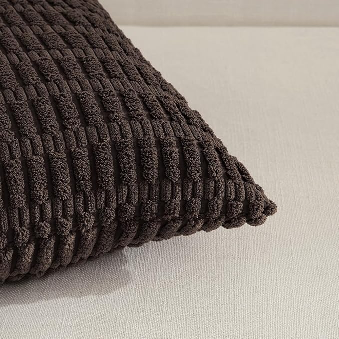 Fancy Homi 4 Packs Decorative Throw Pillow Covers for Living Room Couch Bed, Modern Farmhouse Boho Home Décor Accent Cushion Case, 20" x 12", Dark Brown