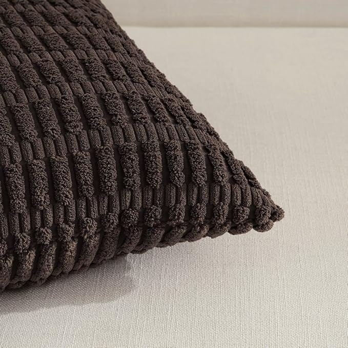 Fancy Homi 4 Packs Decorative Throw Pillow Covers for Living Room Couch Bed, Modern Farmhouse Boho Home Décor Accent Cushion Case, 24" x 24", Dark Brown