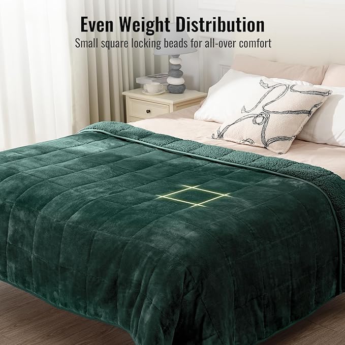 Uttermara Weighted Blanket for Adults, Queen Size Heavy Blanket with Reversible Soft Shiny Velour Fleece and Cozy Warm Sherpa for Couch Bed, Calming and Relaxing, 60 x 80 inches 15 lbs, Green